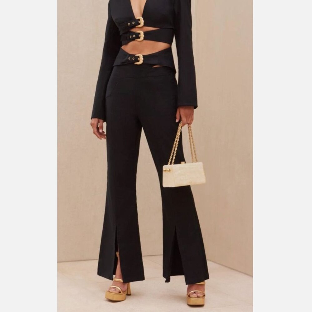 BNWT Cult Gaia Flared Black Boot-Cut Pants w/Slits, Size 6
